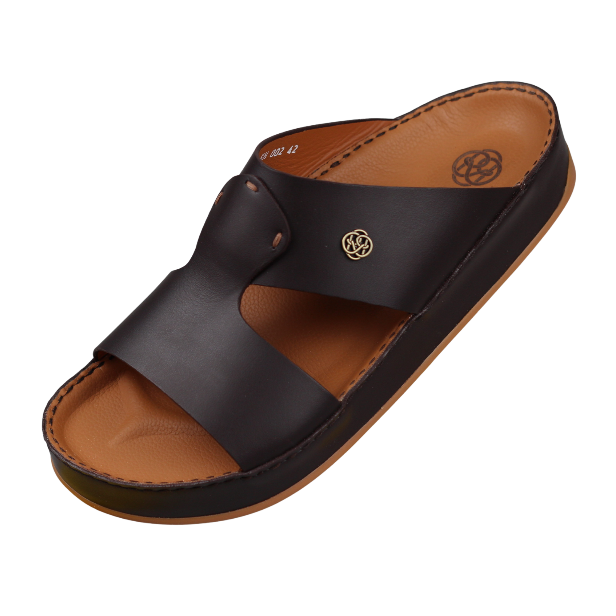 Raha Joud black premium leather Arabic sandal for men with medicated footbed, front angle view