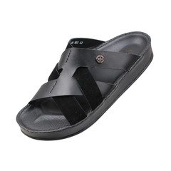 Raha Nafis black Medicated Arabic sandal for men with premium leather and suede straps, front angle view