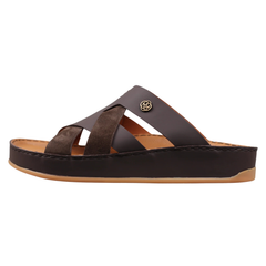 Raha Nafis brown Medicated Arabic sandal for men with premium leather and suede straps, side view