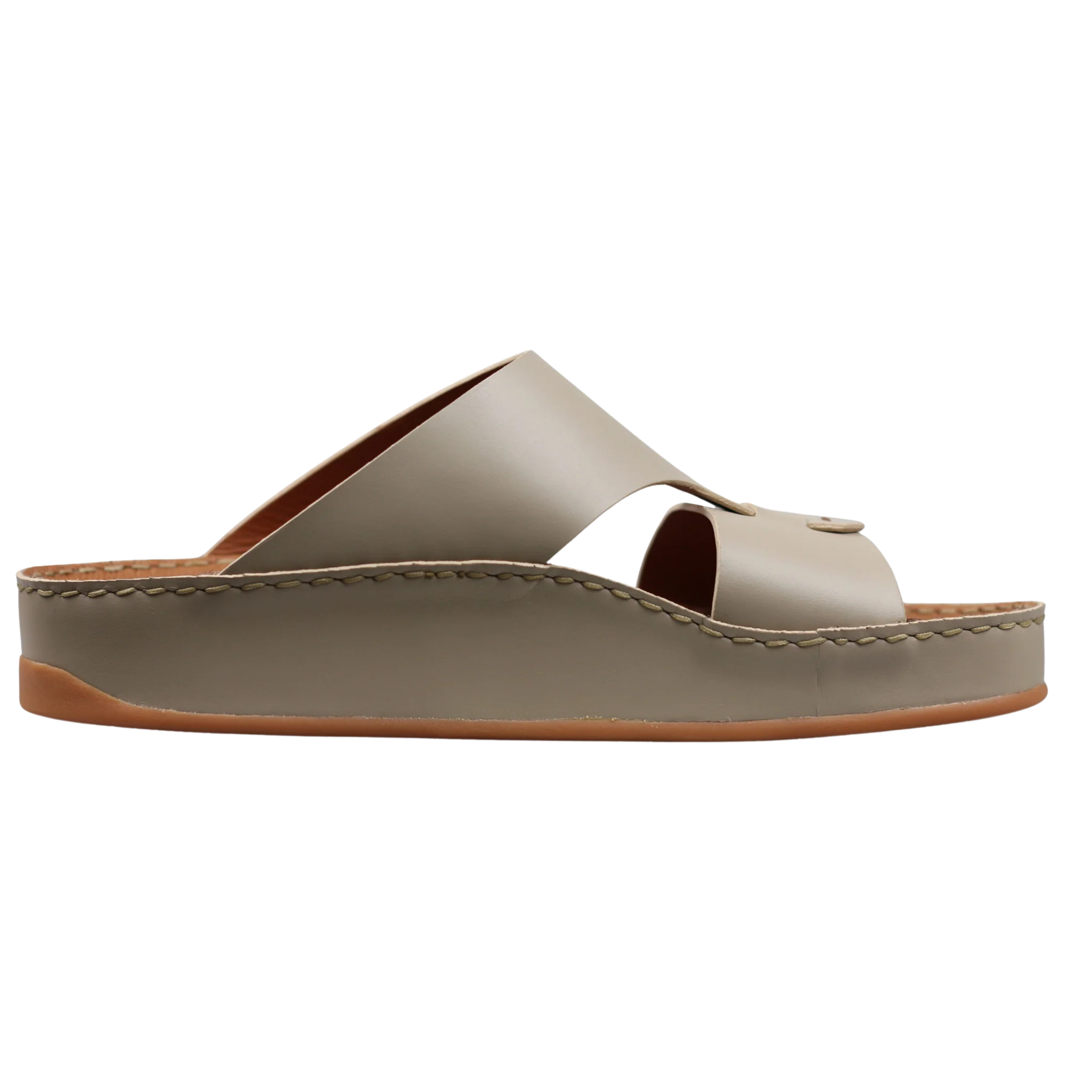 Beige Raha Medicated Arabic sandals for men with premium leather upper and cushioned footbed, shown from the opposite side view