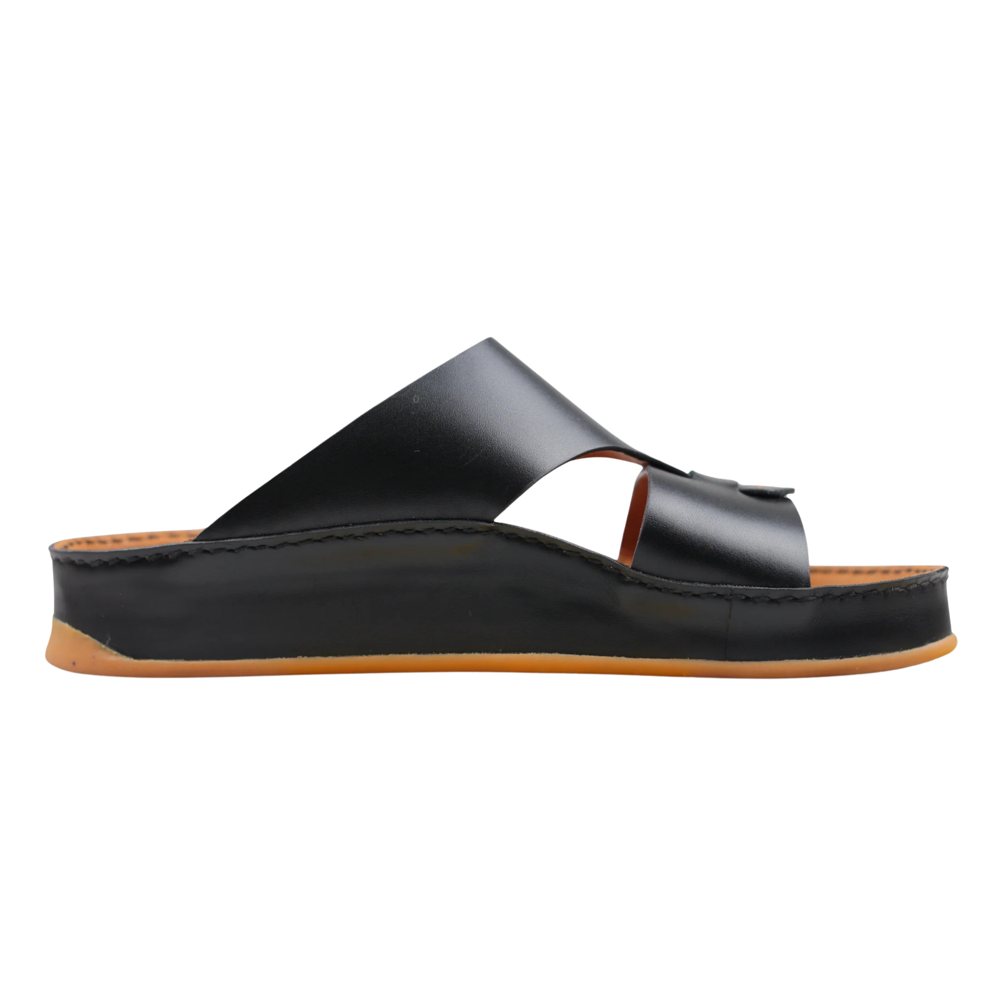 Black Raha Medicated Arabic sandals for men in inner side view, featuring premium leather and a supportive medicated footbed