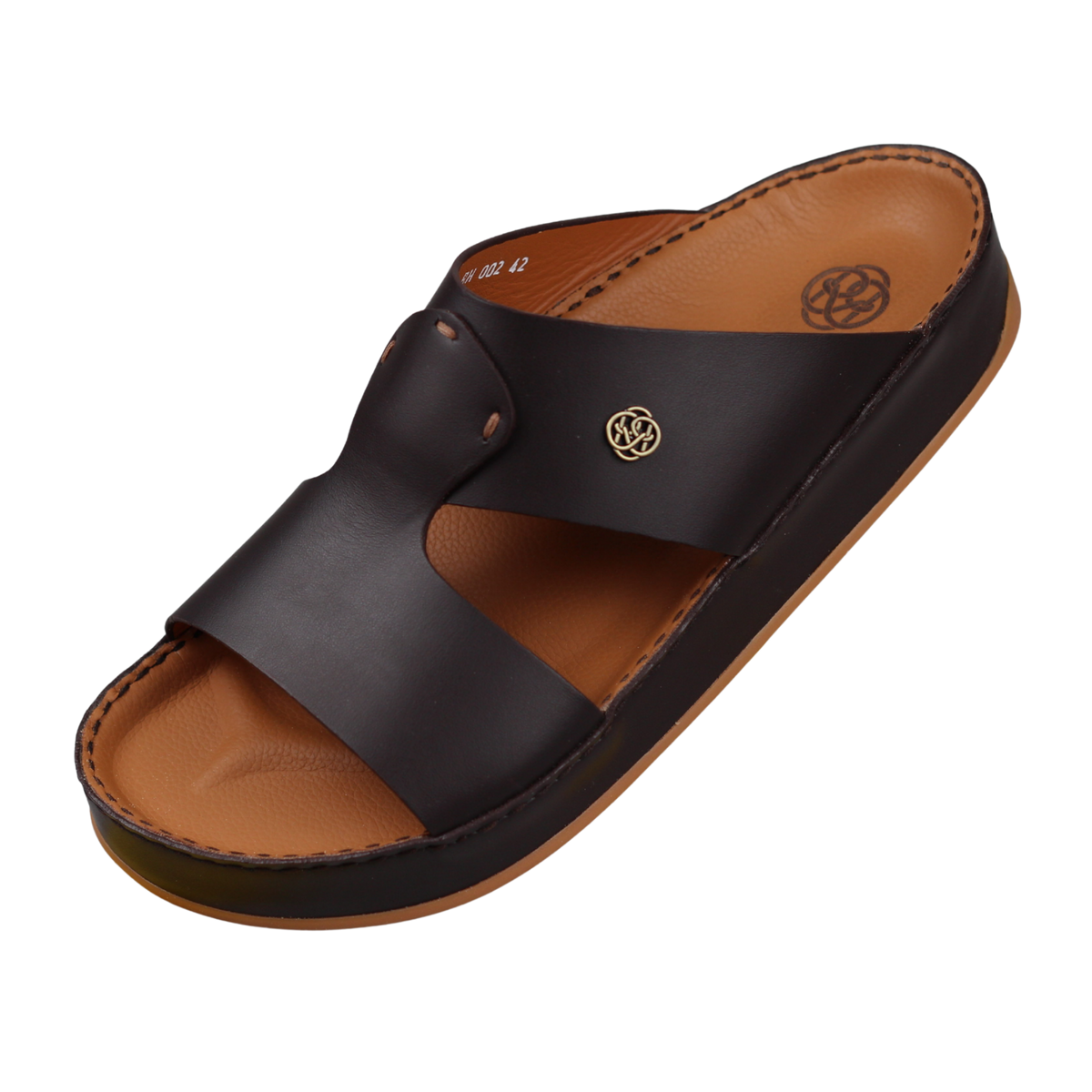 Raha Joud black premium leather Arabic sandal for men with medicated footbed, front angle view