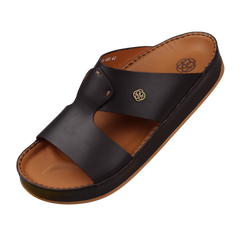 Raha Joud black premium leather Arabic sandal for men with medicated footbed, front angle view