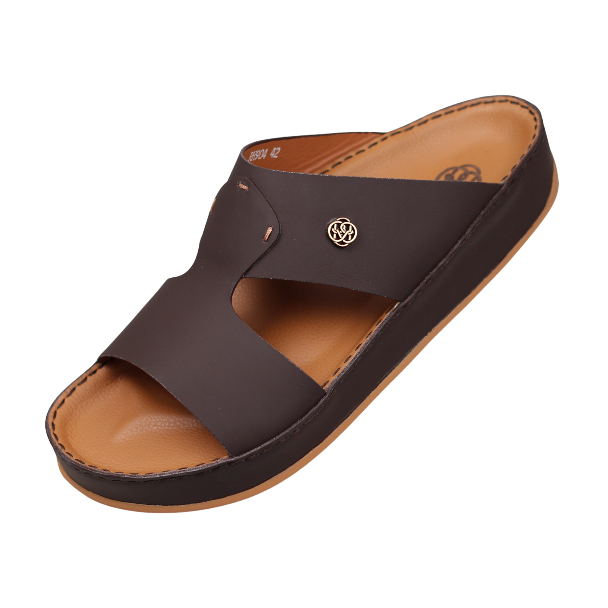 Raha Joud brown premium leather Arabic sandal for men with medicated footbed, front angle view