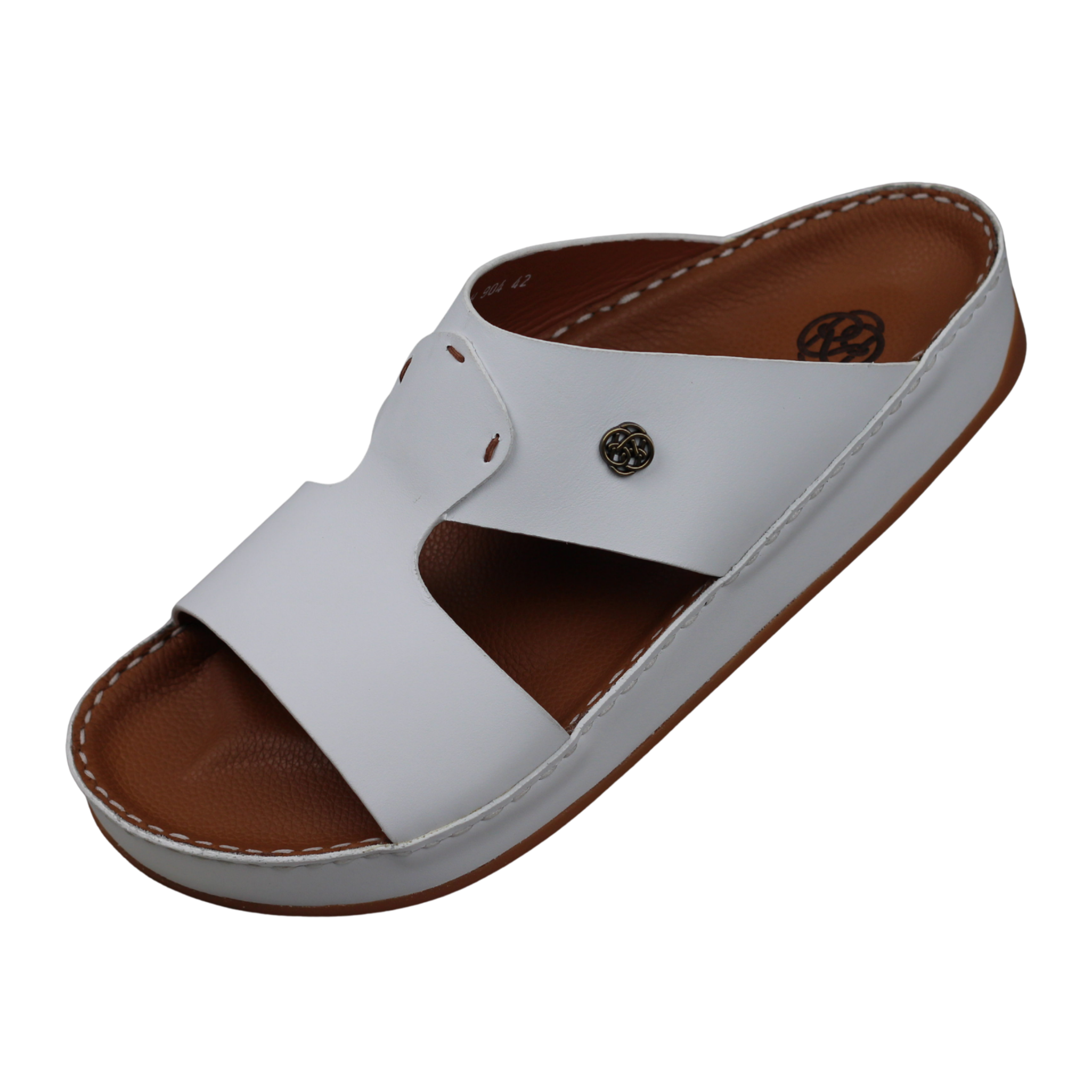 Raha Joud white premium leather Arabic sandal for men with medicated footbed, front angle view