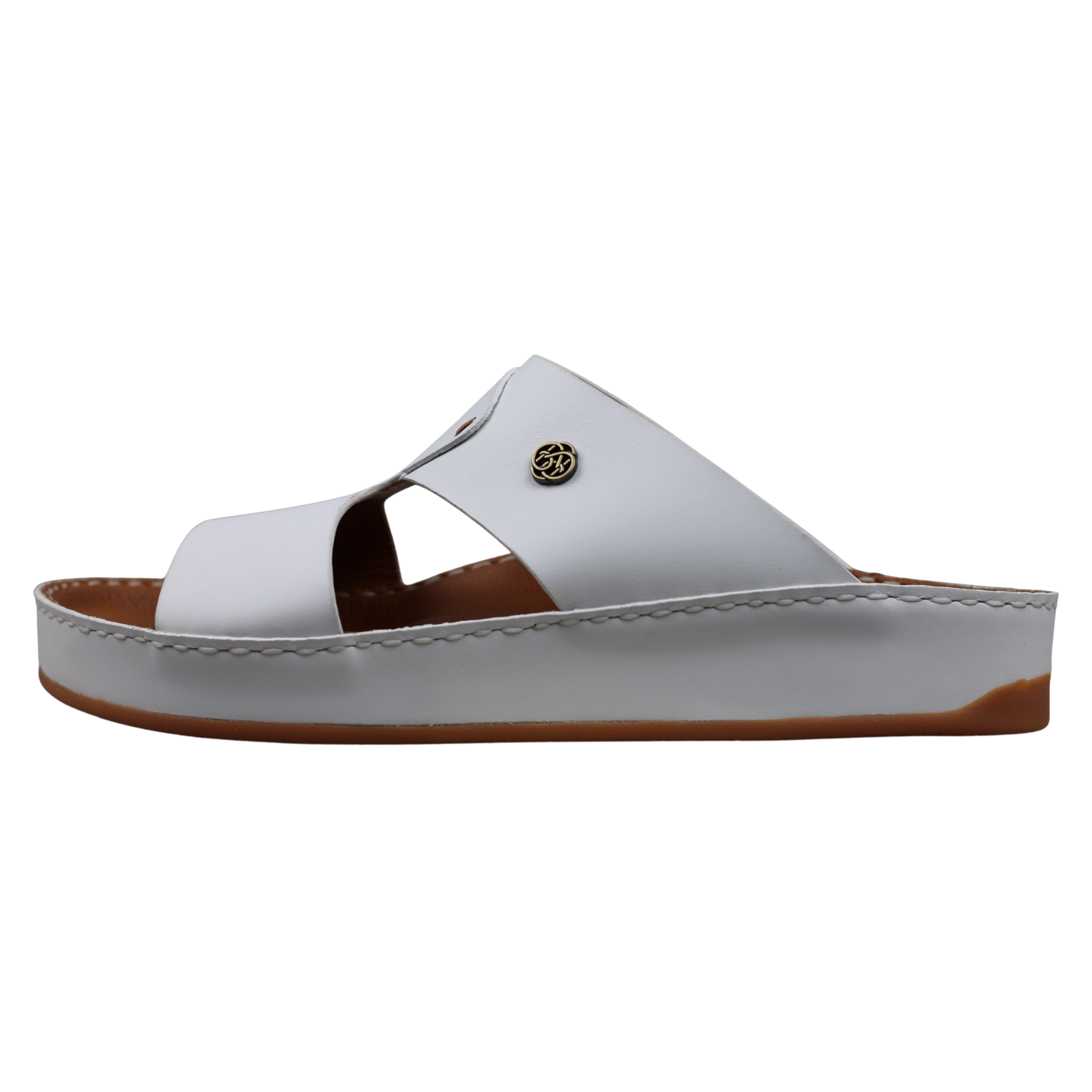 Raha Joud white premium leather Arabic sandal for men with medicated footbed, side view