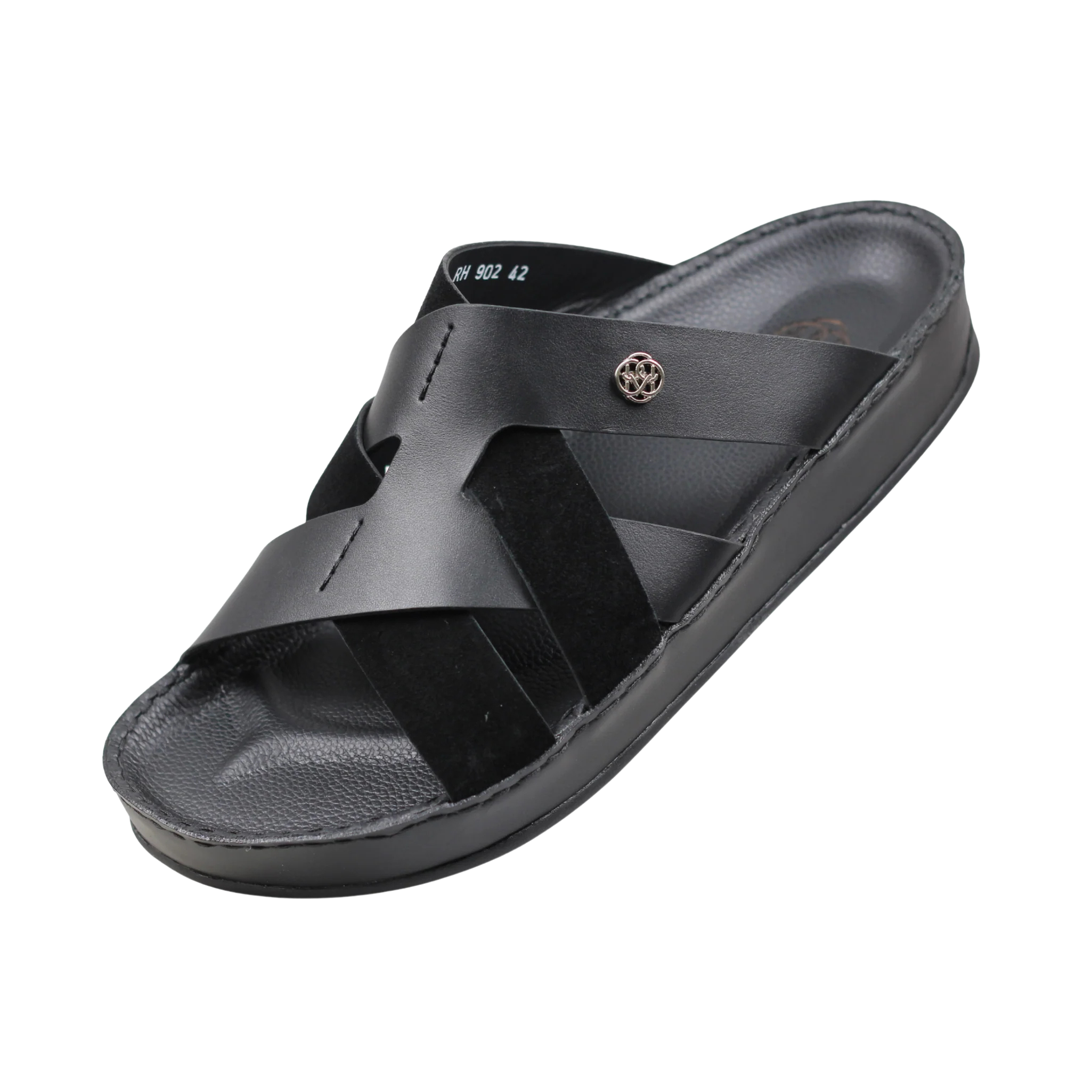 Raha Nafis black Medicated Arabic sandal for men with premium leather and suede straps, front angle view