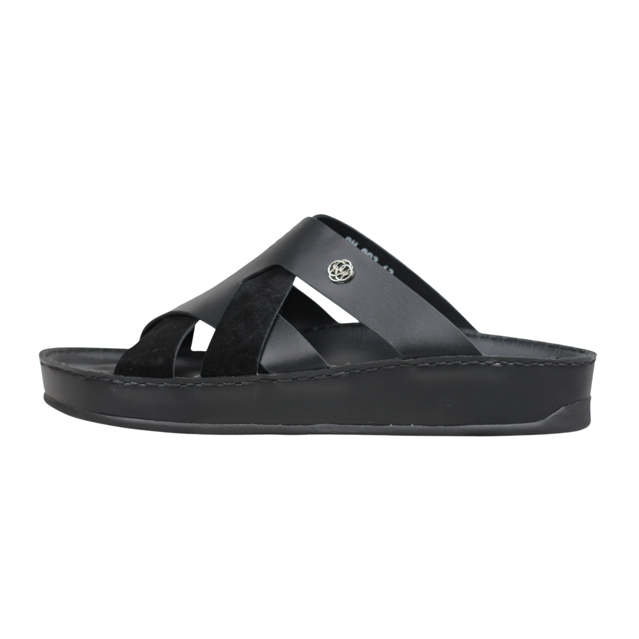 Raha Nafis black Medicated Arabic sandal for men with premium leather and suede straps, side view