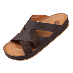 Raha Nafis brown Medicated Arabic sandals for men with premium leather and suede straps and tan leather footbed