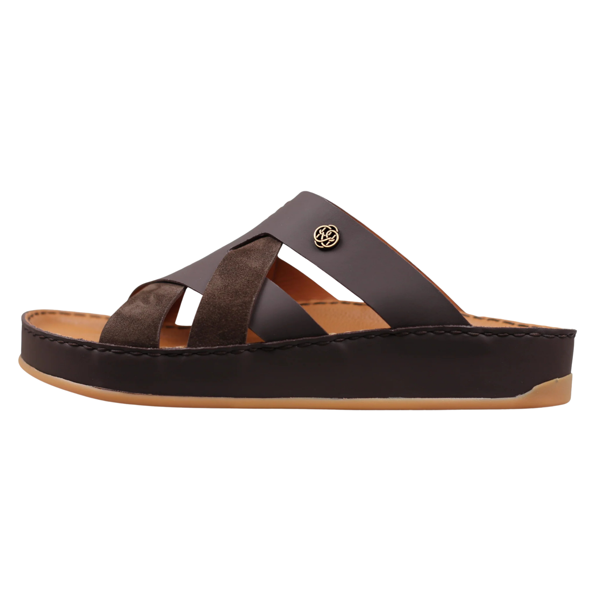 Raha Nafis brown Medicated Arabic sandal for men with premium leather and suede straps, side view