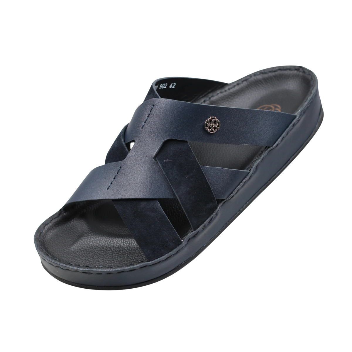 Raha Nafis navy Medicated Arabic sandal for men with premium leather and suede straps, front angle view