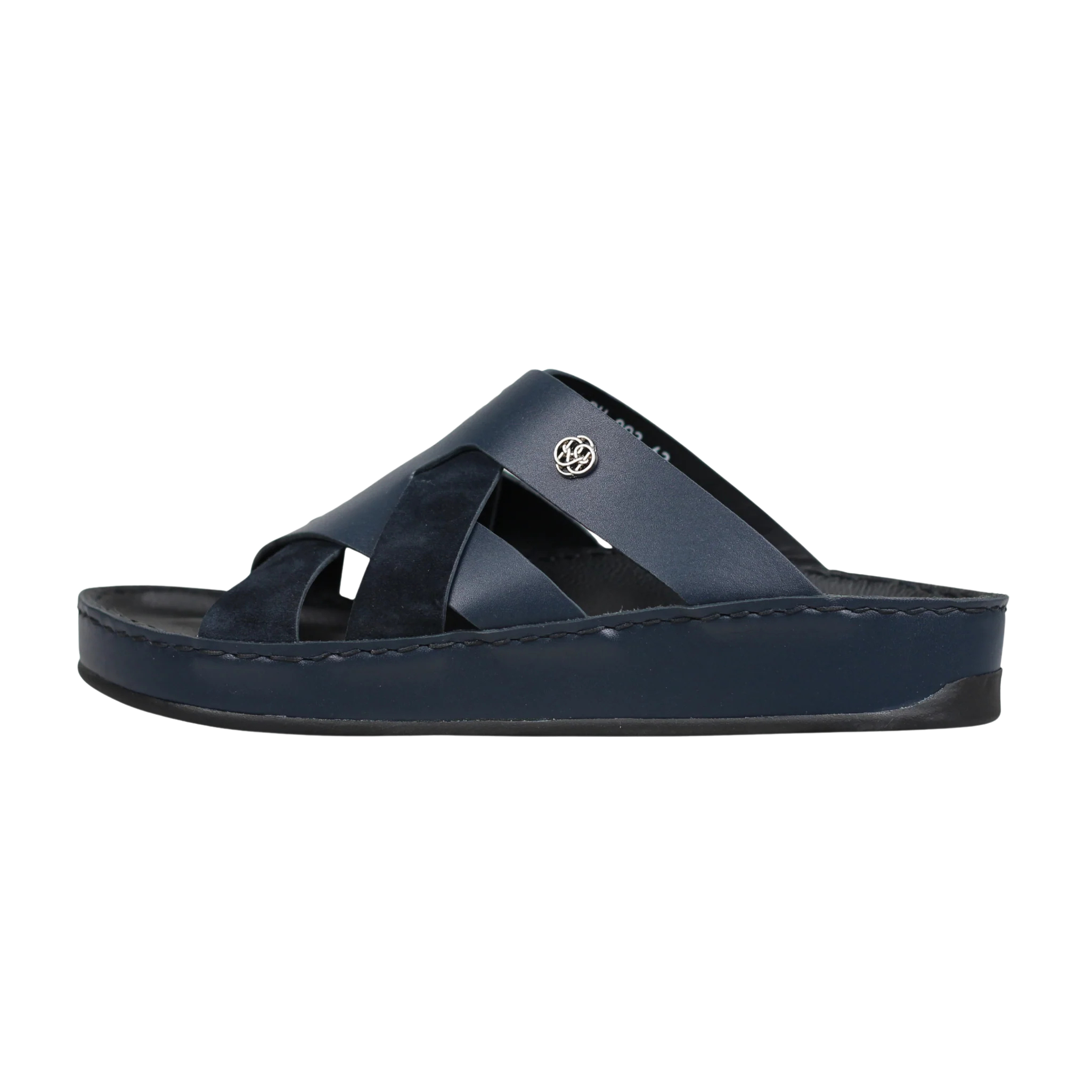 Raha Nafis navy Medicated Arabic sandal for men with premium leather and suede straps, side view