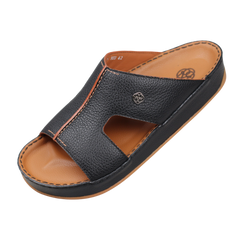 Raha Shams black premium deer leather Arabic sandal for men with medicated footbed, front angle view