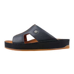 Raha Shams black premium deer leather Arabic sandal for men with medicated footbed, side view