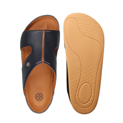 Raha Shams black premium deer leather Arabic sandal for men shown from the top with branded non-slip outsole