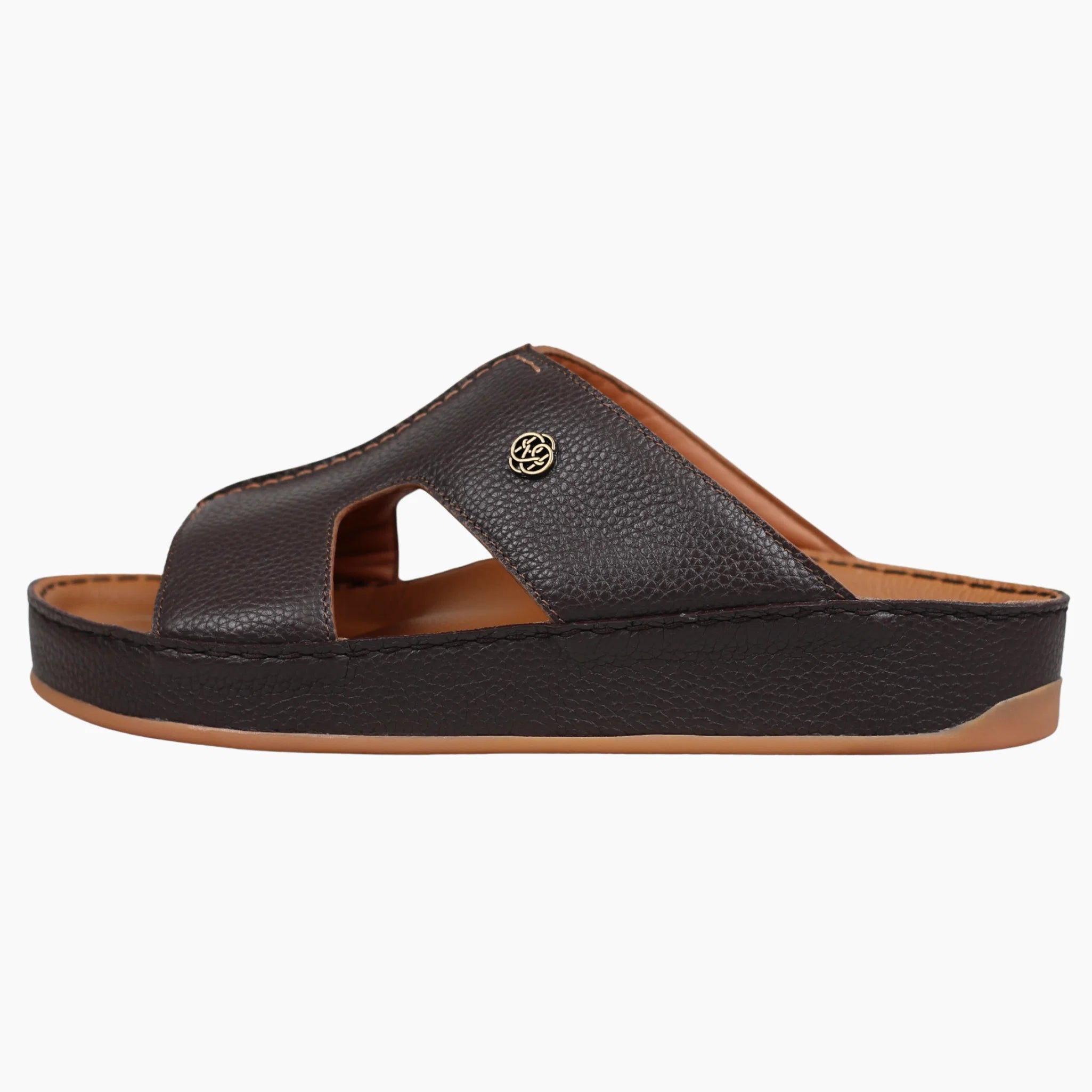 Raha Shams brown premium deer leather Arabic sandal for men with medicated footbed, side view