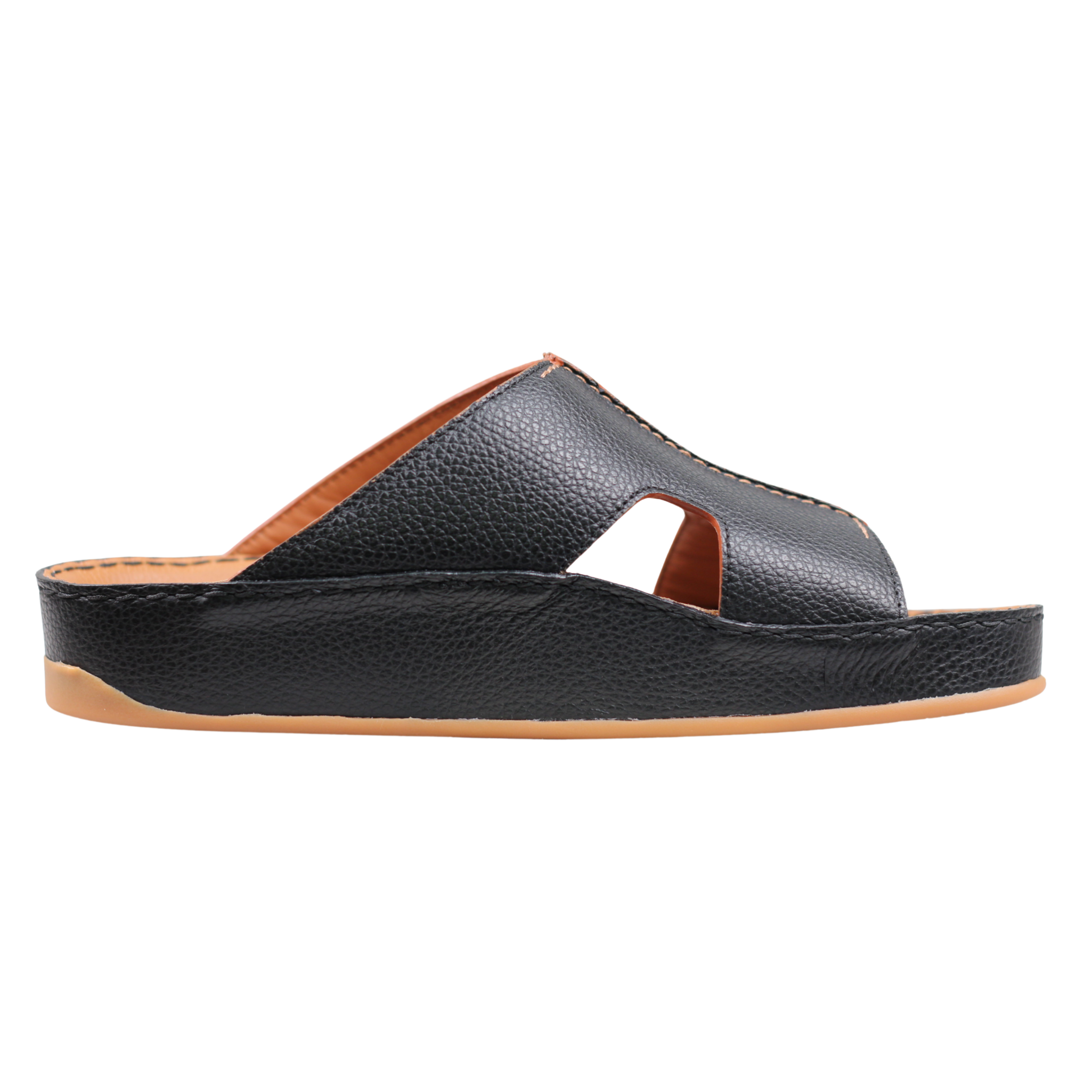 Raha Shams navy premium deer leather Arabic sandal for men with tan medicated footbed, opposite side view