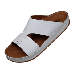 White Raha Medicated Arabic sandals for men featuring premium leather, handcrafted stitching and a supportive cushioned footbed
