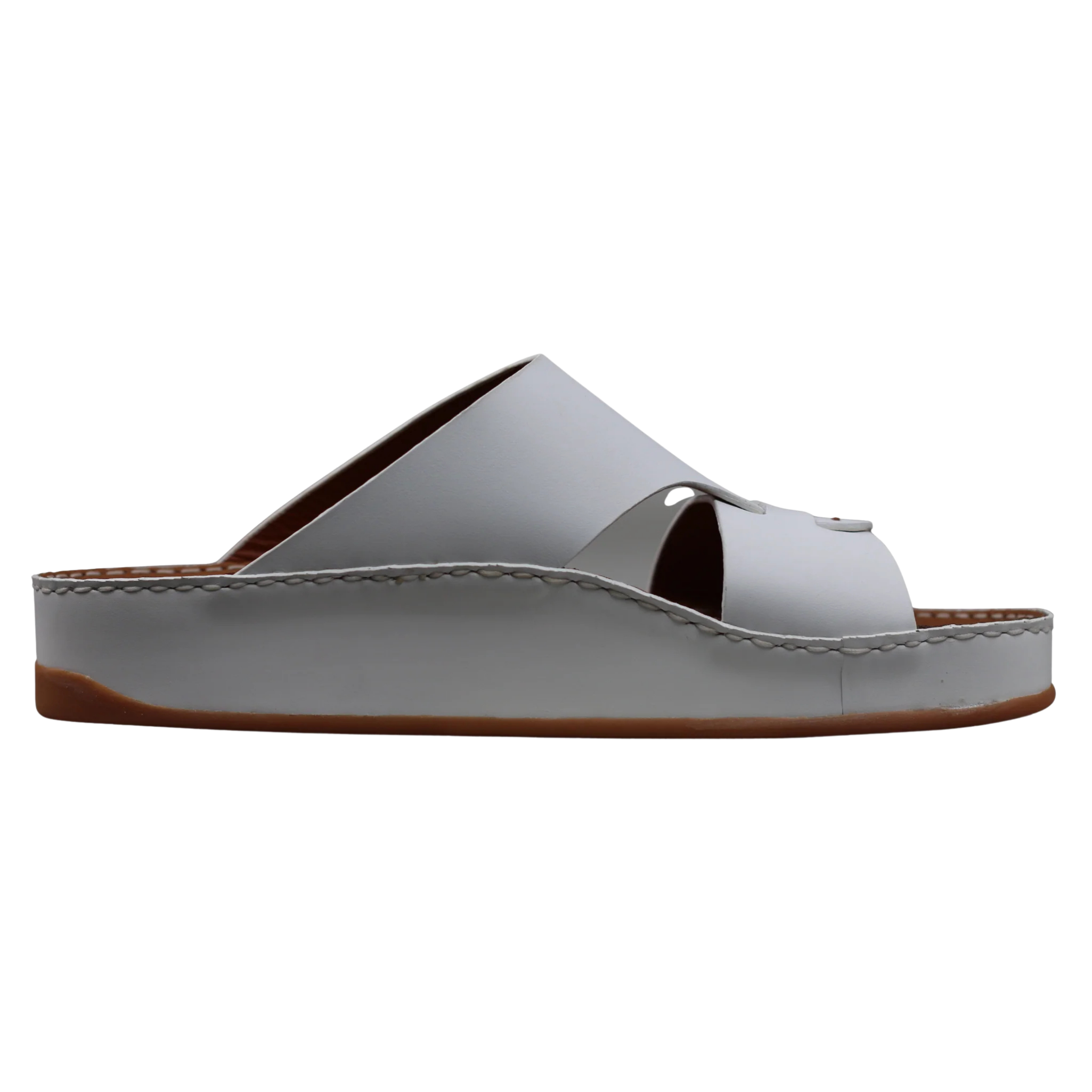 White Raha Medicated Arabic sandals for men in opposite side view, featuring premium leather, handcrafted stitching and a supportive medicated footbed