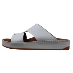 White Raha Medicated Arabic sandals for men in side view, featuring premium leather, handcrafted stitching and a supportive cushioned footbed