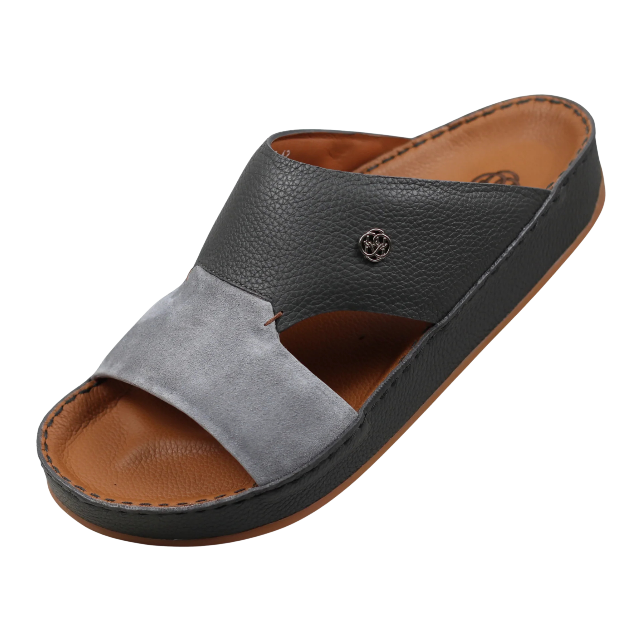 Wasl Grey Medicated Arabic sandals for men with premium leather and suede upper, supportive cushioned footbed and handcrafted finish